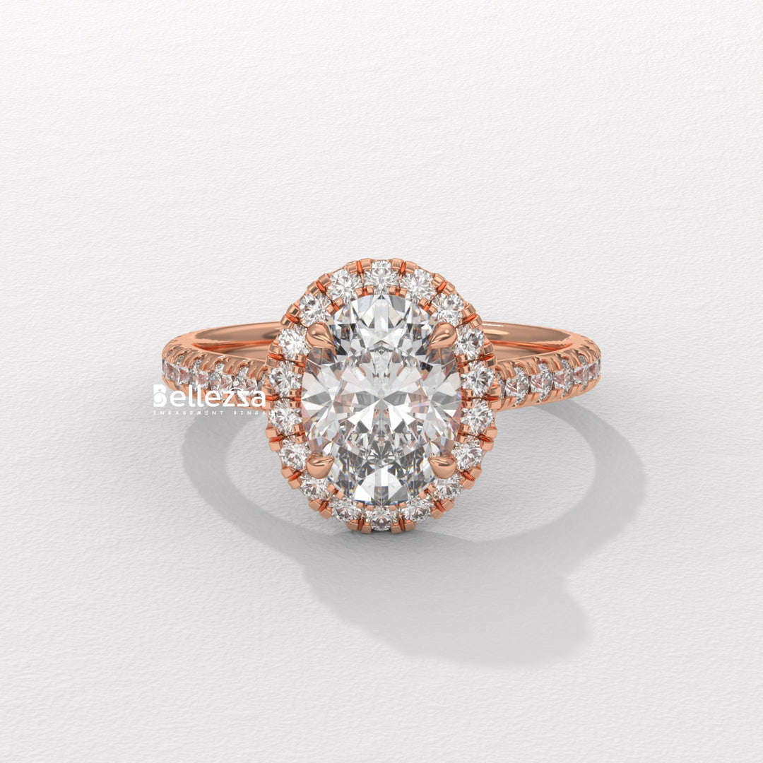 1.50-2.50CT Oval Cut CVD Diamond Halo Pave Setting Engagement Ring