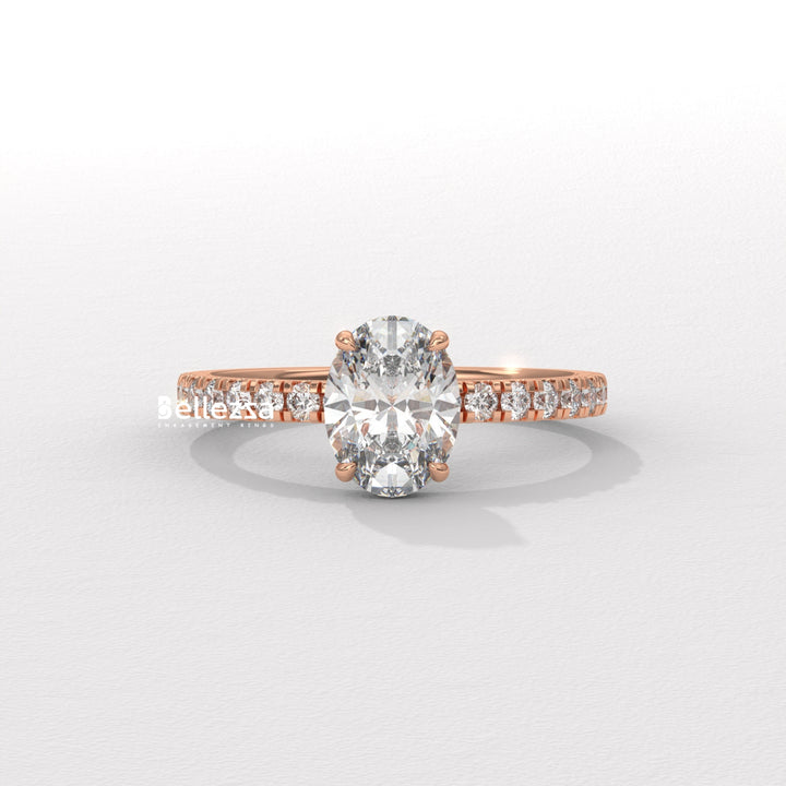 1.0-2.0CT Oval Daimond Pave Setting Lab Grown Engagement Ring
