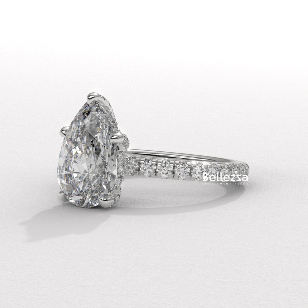 1.50-2.50CT Pear Cut Lab Grown Diamond Pave Setting Engagement Ring