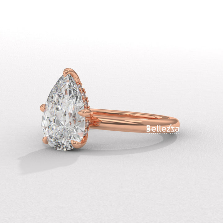 2.0-3.0CT Pear Cut Hidden Halo CVD Diamond Engagement Ring