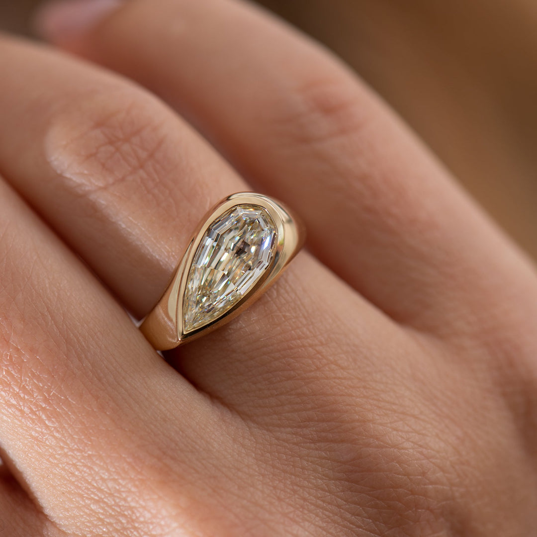 2.0CT Fancy Yellow Pear Step Diamond Solitaire Lab Grown Engagement Ring