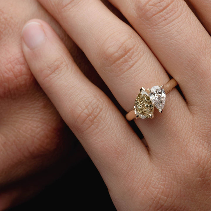 3.0CTW Fancy Yellow Pear Diamond Alternative Toi Et Moi Lab Grown Ring