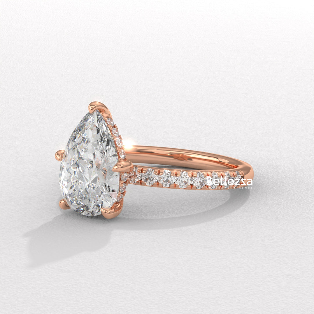 1.50-2.50CT Pear Cut Diamond Pave Setting Lab Grown Engagement Ring