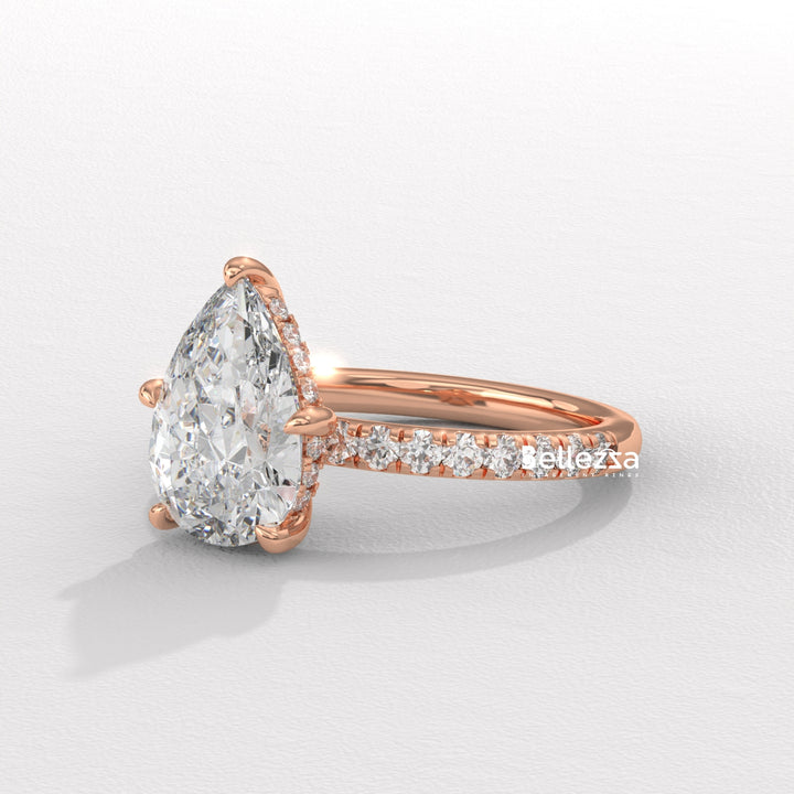 1.50-2.50CT Pear Cut Diamond Pave Setting Lab Grown Engagement Ring