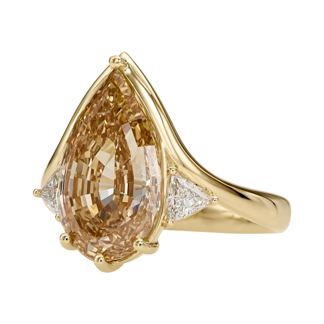 4.50CT Fancy Yellow Pear Diamond Unique Three Stone Lab Grown Engagement Ring