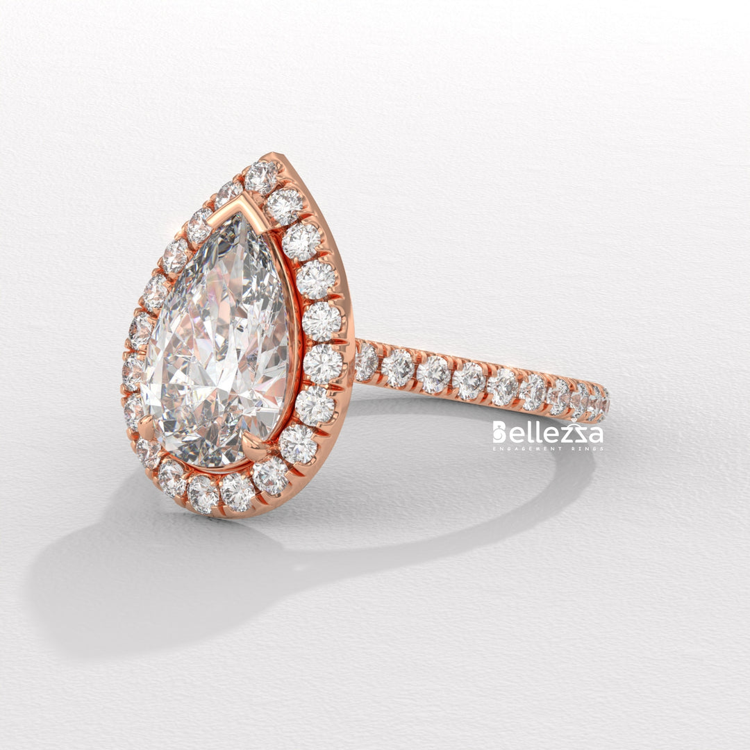 2.0-3.0CT Pear Cut Diamond Halo Pave Setting Lab Grown Engagement Ring
