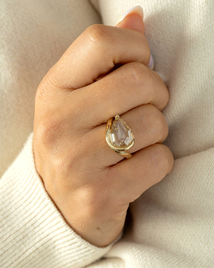 4.50CT Fancy Brown-Yellow Pear Diamond Unique Solitaire Lab Grown Ring