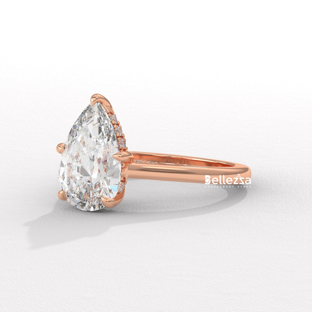 1.50-2.50CT Pear Cut CVD Diamond Hidden Halo Engagement Ring
