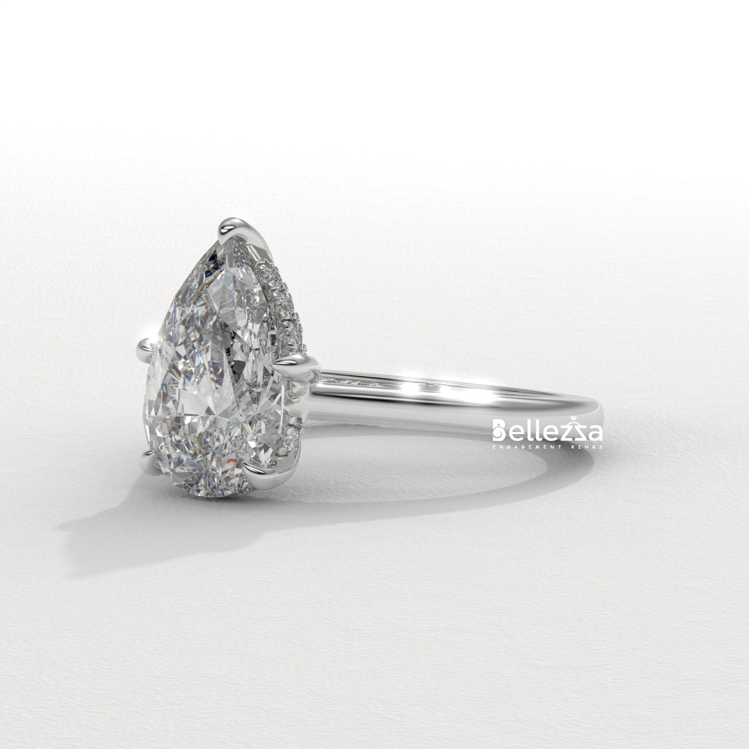 1.50-2.50CT Pear Cut CVD Diamond Hidden Halo Engagement Ring