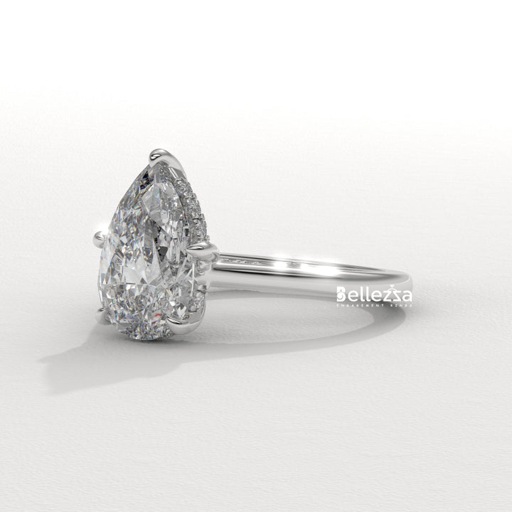 1.50-2.50CT Pear Cut CVD Diamond Hidden Halo Engagement Ring