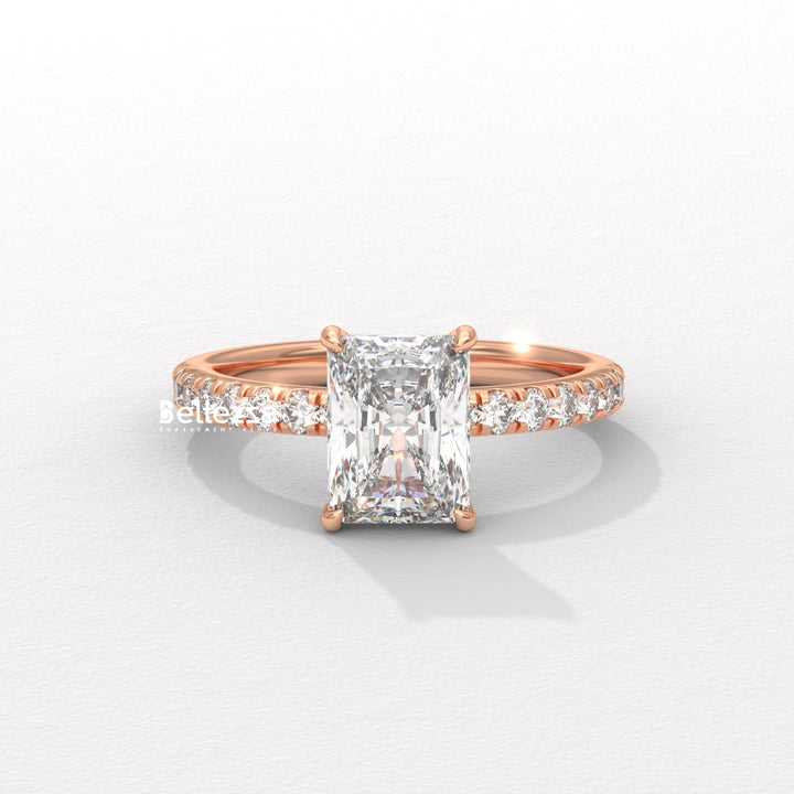 1.50-2.50CT Radiant Cut Hidden Halo Lab Grown Engagement Ring