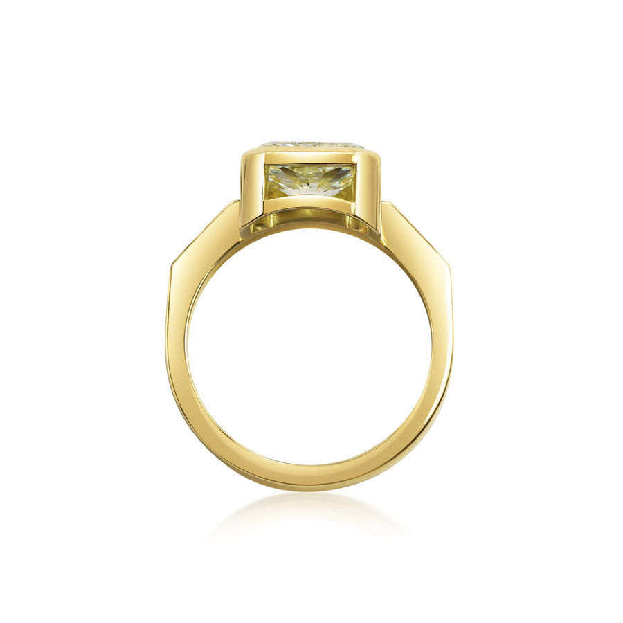 2.0CT Fancy Yellow Radiant East-West Bezel Setting Unique Lab Grown Engagement Ring