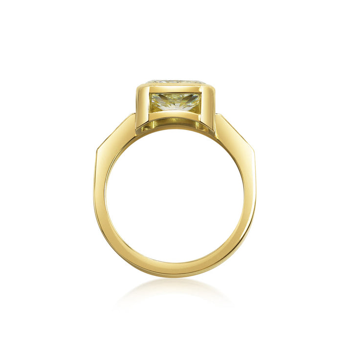 2.0CT Fancy Yellow Radiant East-West Bezel Setting Unique Lab Grown Engagement Ring