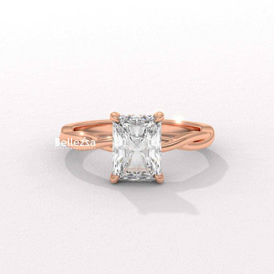 2.0-3.0CT Radiant Diamond Twisted Hidden Halo Lab Grown Engagement Ring