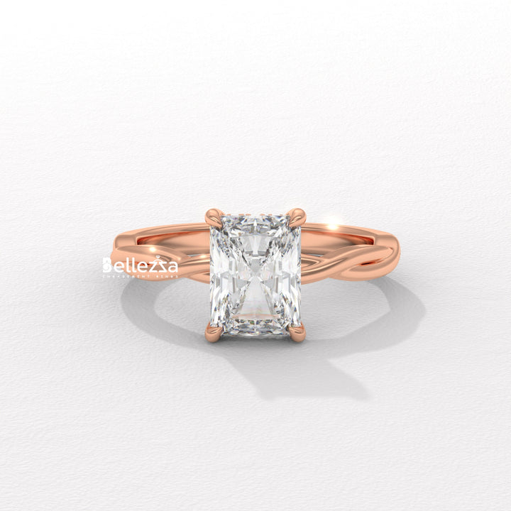 2.0-3.0CT Radiant Diamond Twisted Hidden Halo Lab Grown Engagement Ring
