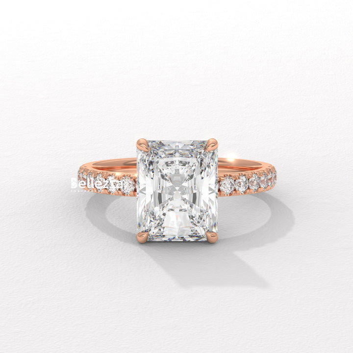 2.50-3.50 CT Radiant Diamond Pave Setting Lab Grown Engagement Ring