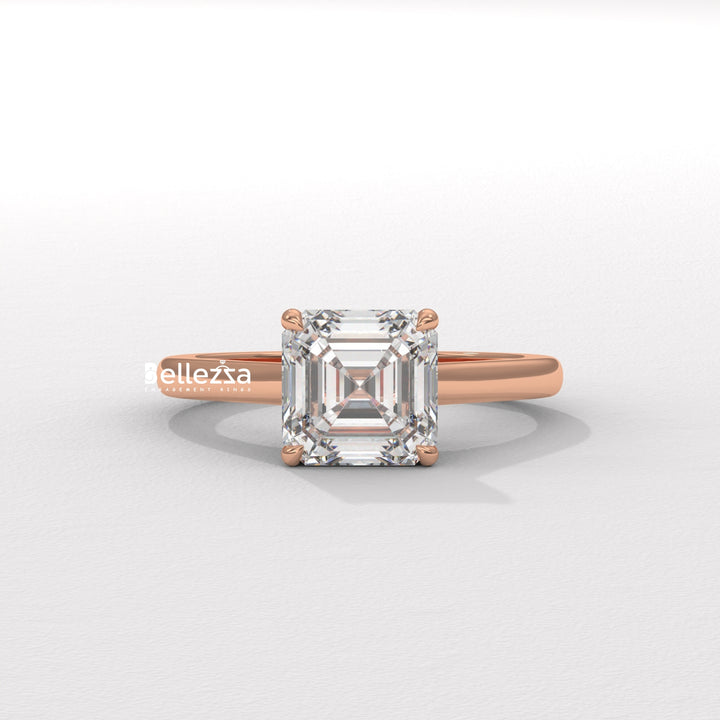 1.0-2.0CT Asscher Cut Solitaire CVD Diamond Engagement Ring