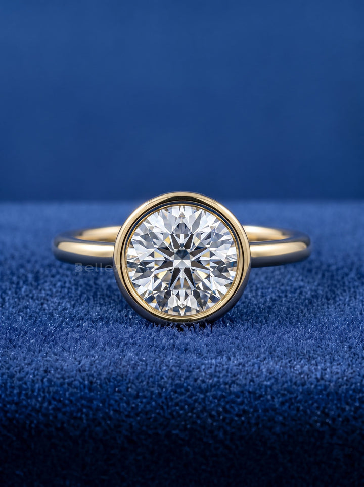 1.50-2.50CT Round Diamond Bezel Setting Lab Grown Engagement Ring
