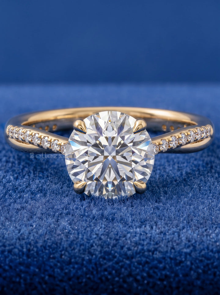 1.50-2.50CT Round Cut Twisted Pave Setting Lab Grown Engagement Ring