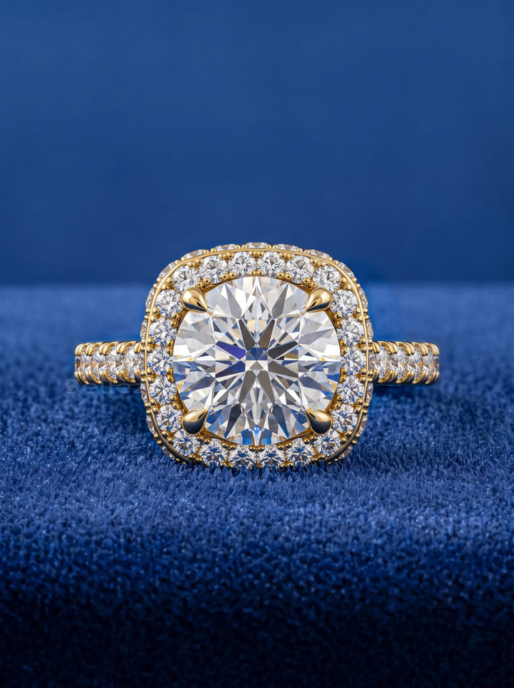 2.0-3.0CT Round Cut Halo Pave Setting Lab Grown Engagement Ring