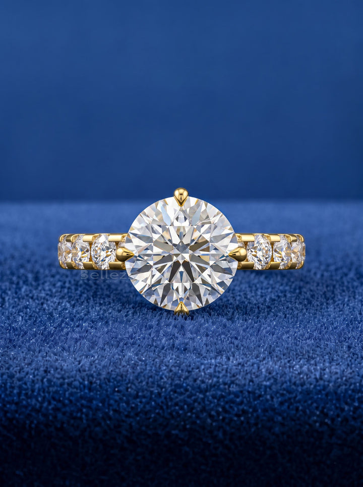 2.0-3.0CT Round Diamond Hidden Halo Pave Setting Lab Grown Engagement Ring