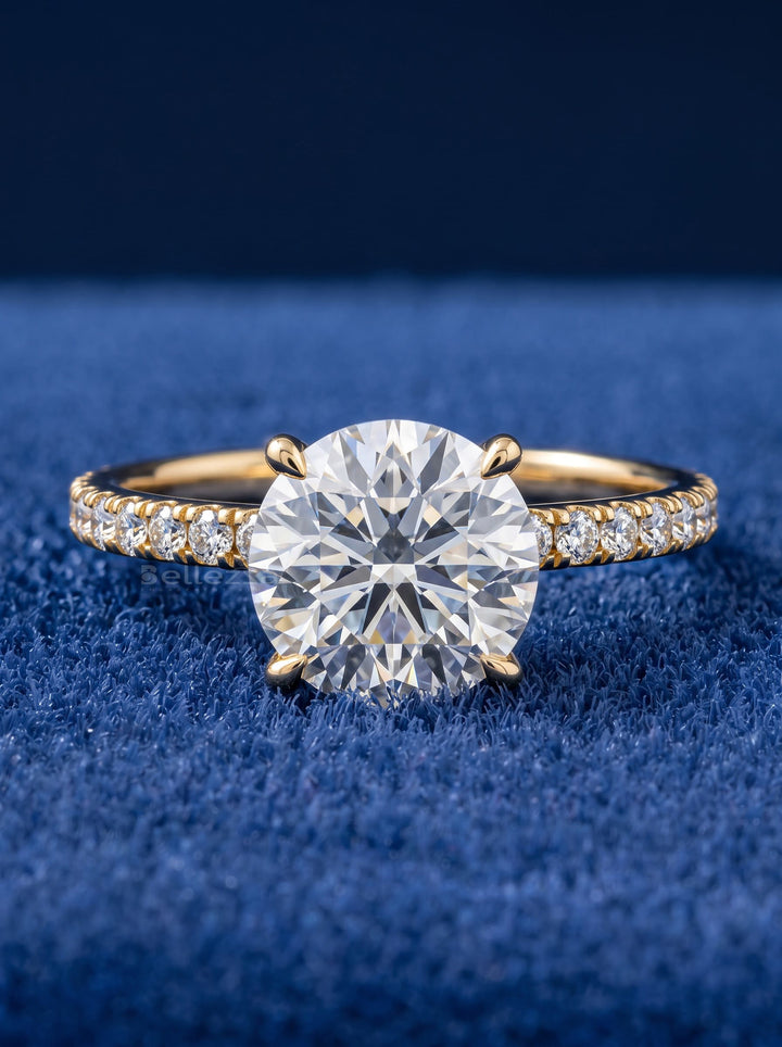 1.0-2.0CT Round Diamond Pave Setting Lab Grown Engagement Ring