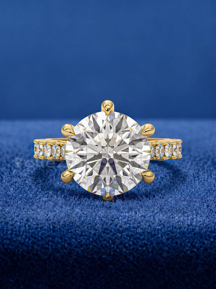 4.0CT-6.0CT Round Diamond Pave Setting Lab Grown Engagement Ring