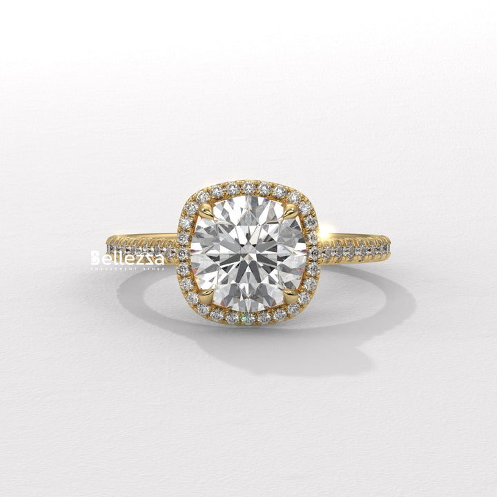 1.0-2.0CT Round Cut Halo Pave Setting Lab Grown Diamond Engagement Ring