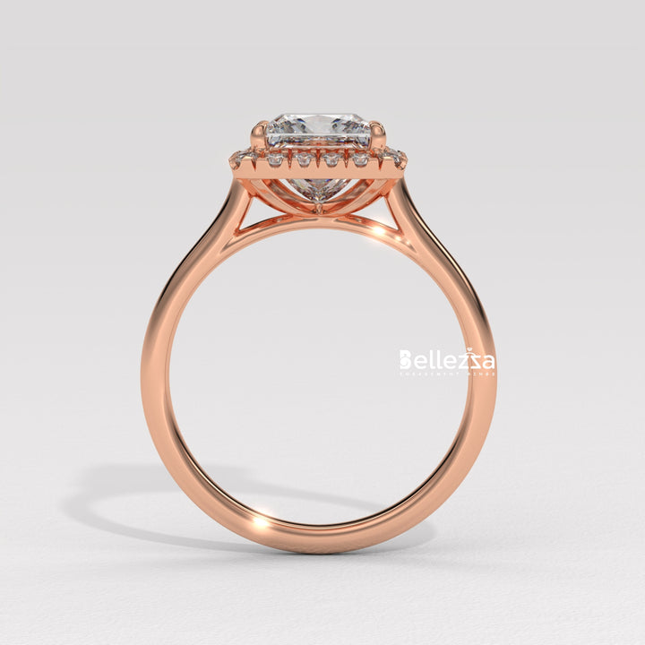 1.0-2.0CT Princess Cut Lab Grown Diamond Halo Set Engagement Ring