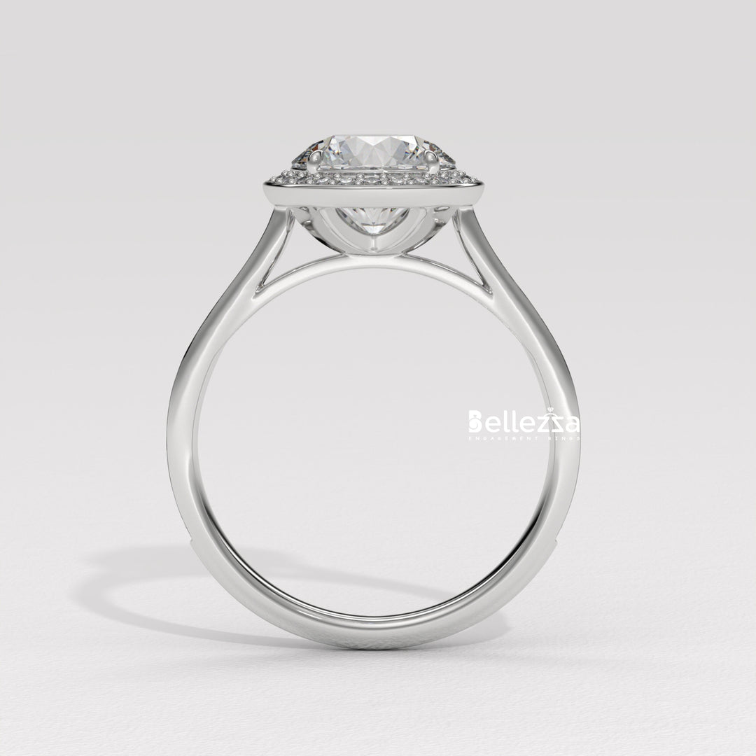 1.0-2.0CT Round Cut CVD Diamond Halo Pave Setting Engagement Ring