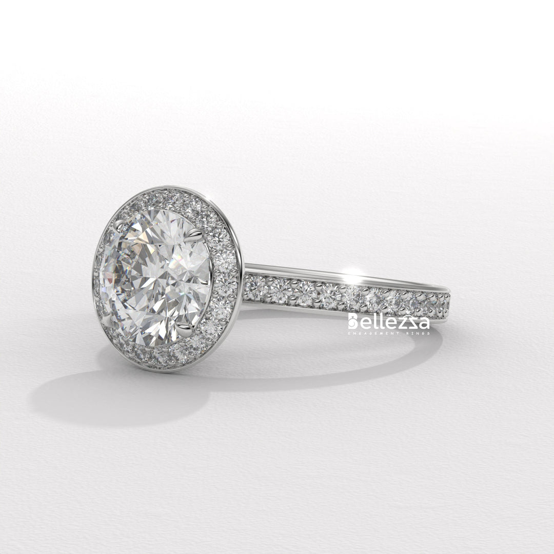 1.50-2.50CT Round Cut CVD Diamond Halo Pave Setting Engagement Ring