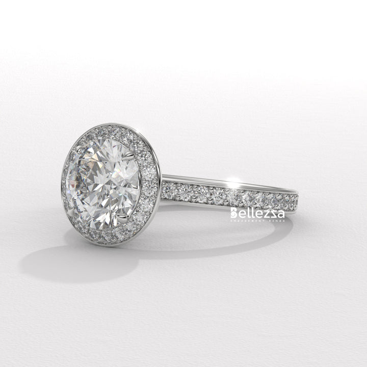 1.50-2.50CT Round Cut CVD Diamond Halo Pave Setting Engagement Ring