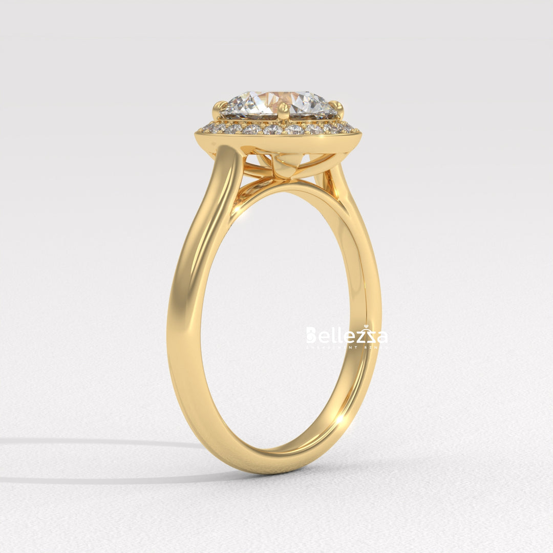 1.50-2.50CT Round Cut CVD Diamond Halo Setting Engagement Ring