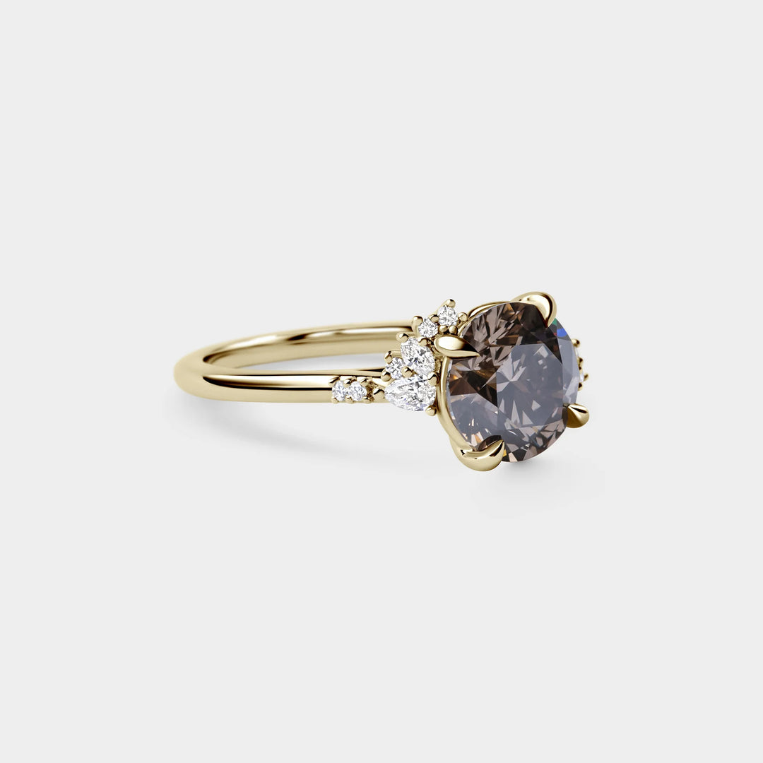 2.50CT Fancy Dark Brown Round Diamond Cluster Setting Lab Grown Ring
