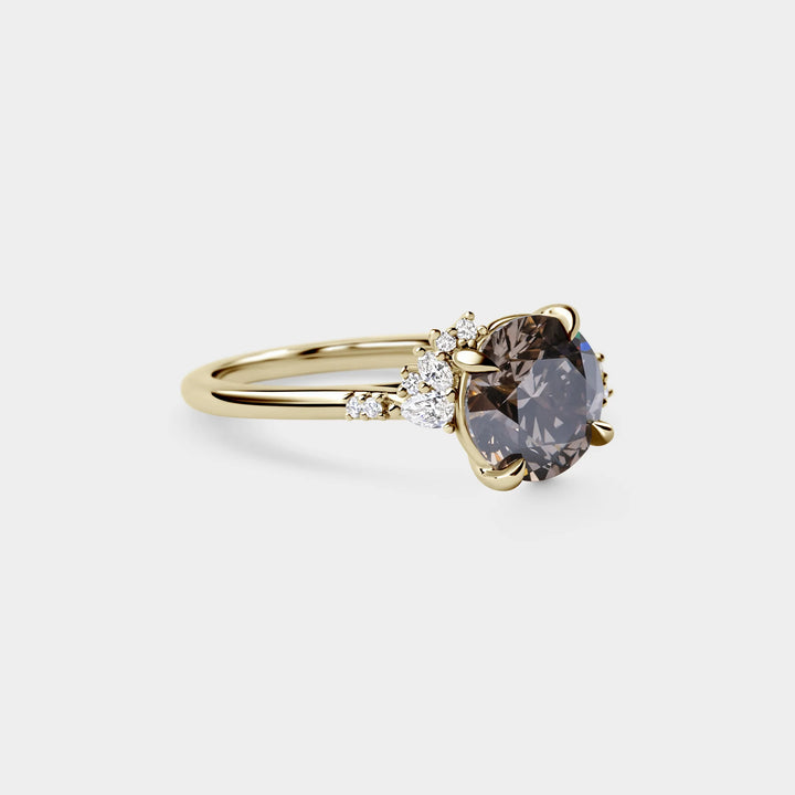 2.50CT Fancy Dark Brown Round Diamond Cluster Setting Lab Grown Ring