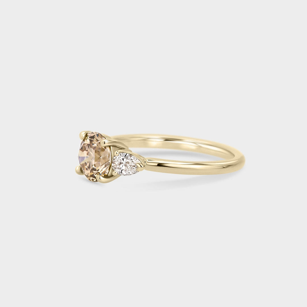 1.0CT Champagne Round Diamond Three Stone Lab Grown Engagement Ring