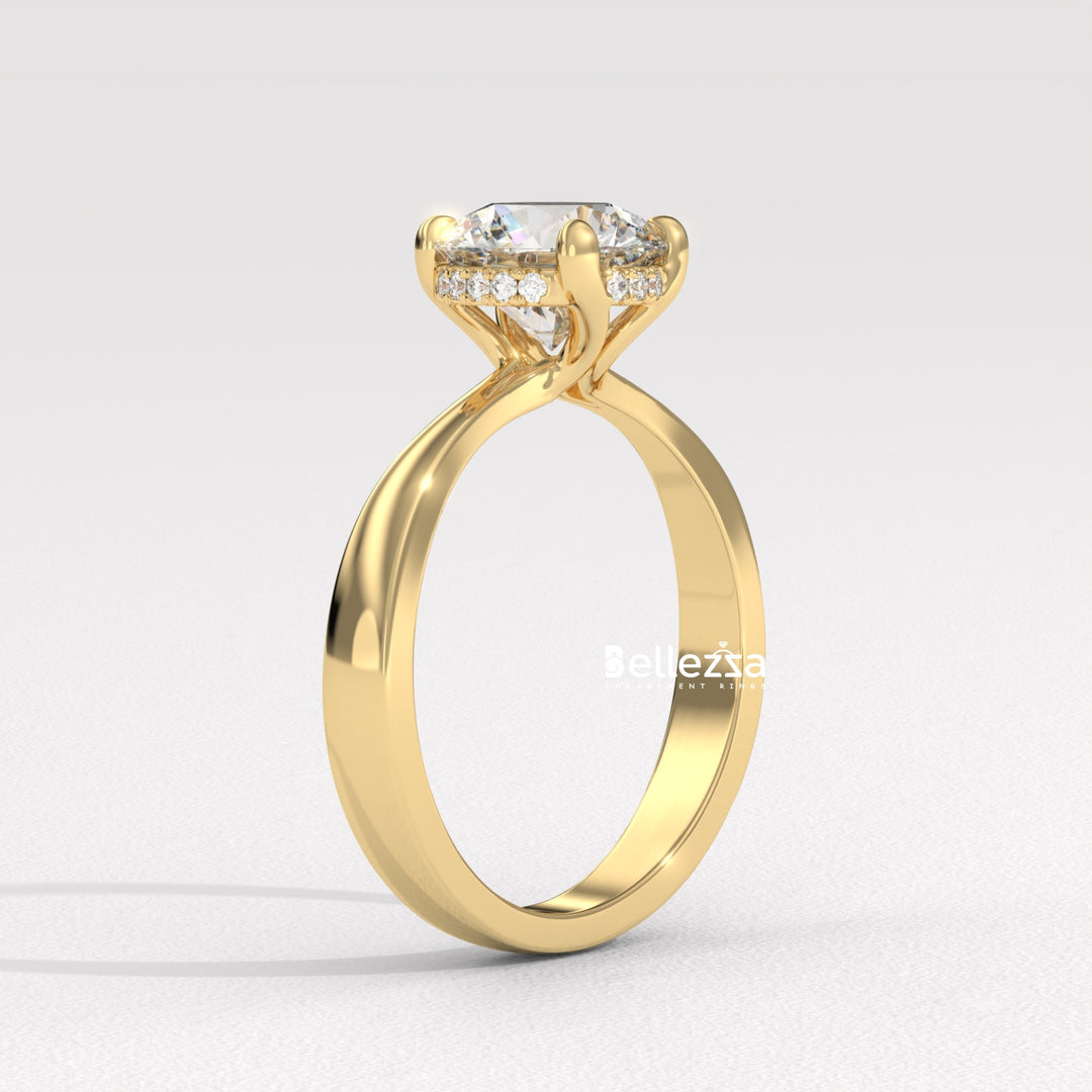 1.0-2.0CT Round Cut Hidden Halo CVD Diamond Engagement Ring