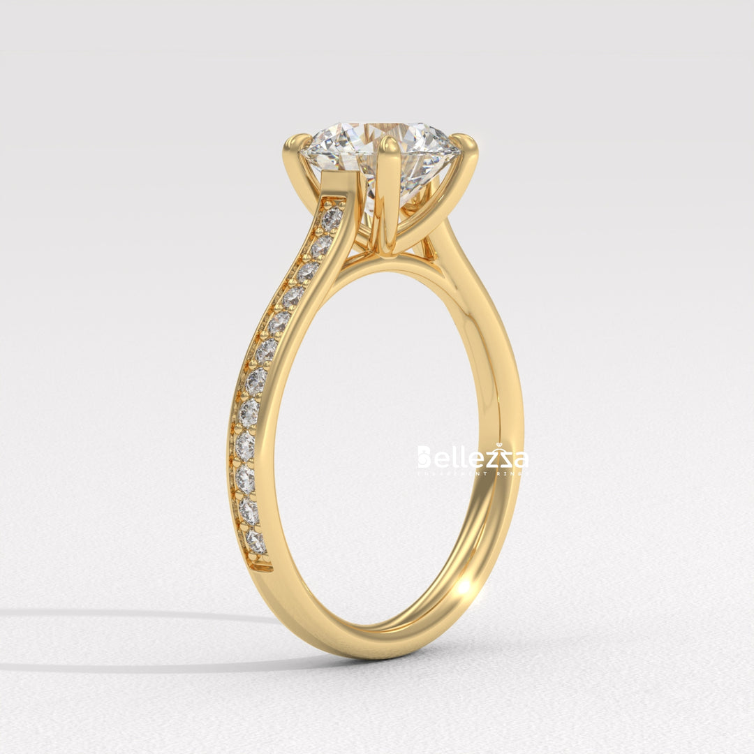 1.50-2.50CT Round Diamond Pave Setting Lab Grown Engagement Ring