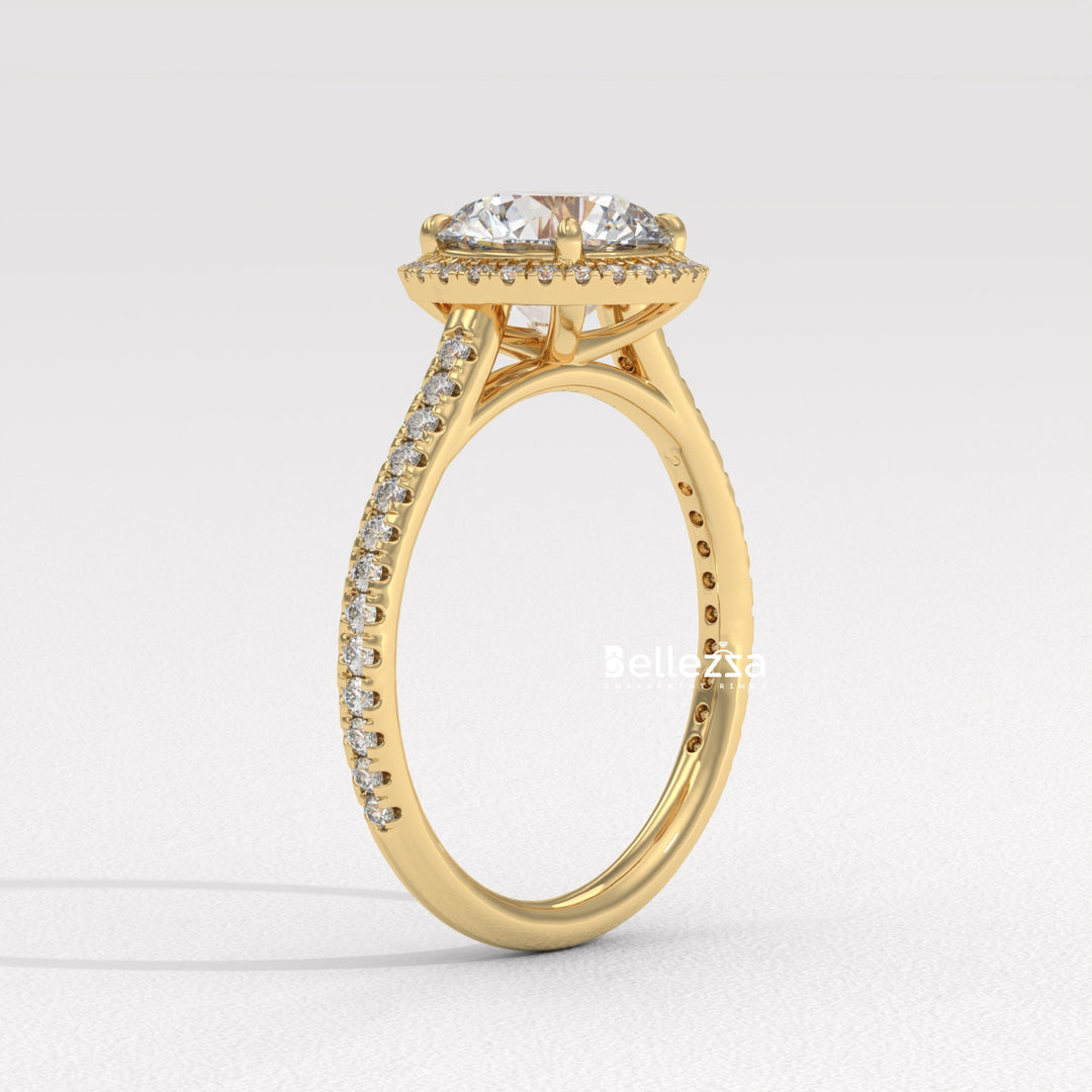 1.50-2.50CT Round Cut Halo Pave Setting CVD Diamond Moissanite Engagement Ring