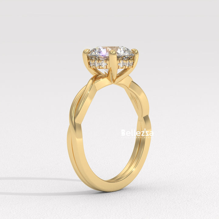 1.0-2.0CT Round Diamond HIdden Halo Twisted Lab Grown Engagement Ring