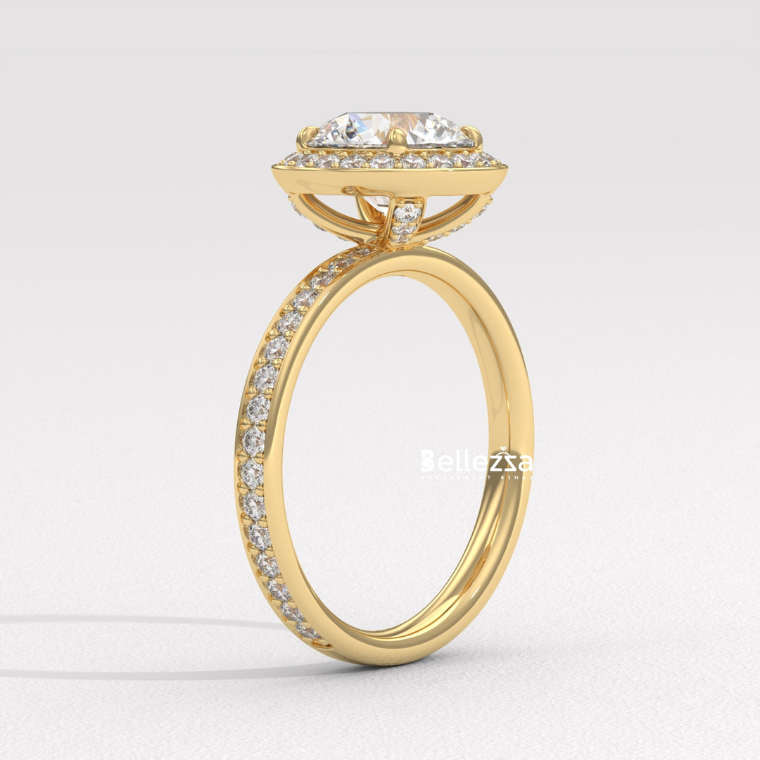 1.50-2.50CT Round Cut CVD Diamond Halo Pave Setting Engagement Ring