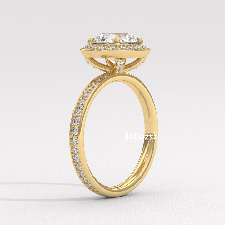 1.50-2.50CT Round Cut CVD Diamond Halo Pave Setting Engagement Ring
