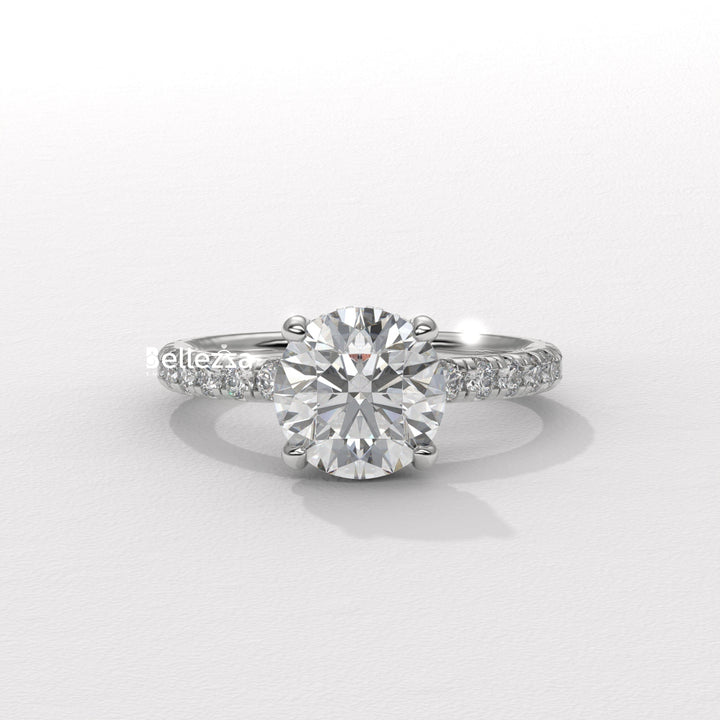 1.50-2.50CT Round Cut Lab Grown Diamond Pave Setting Engagement Ring