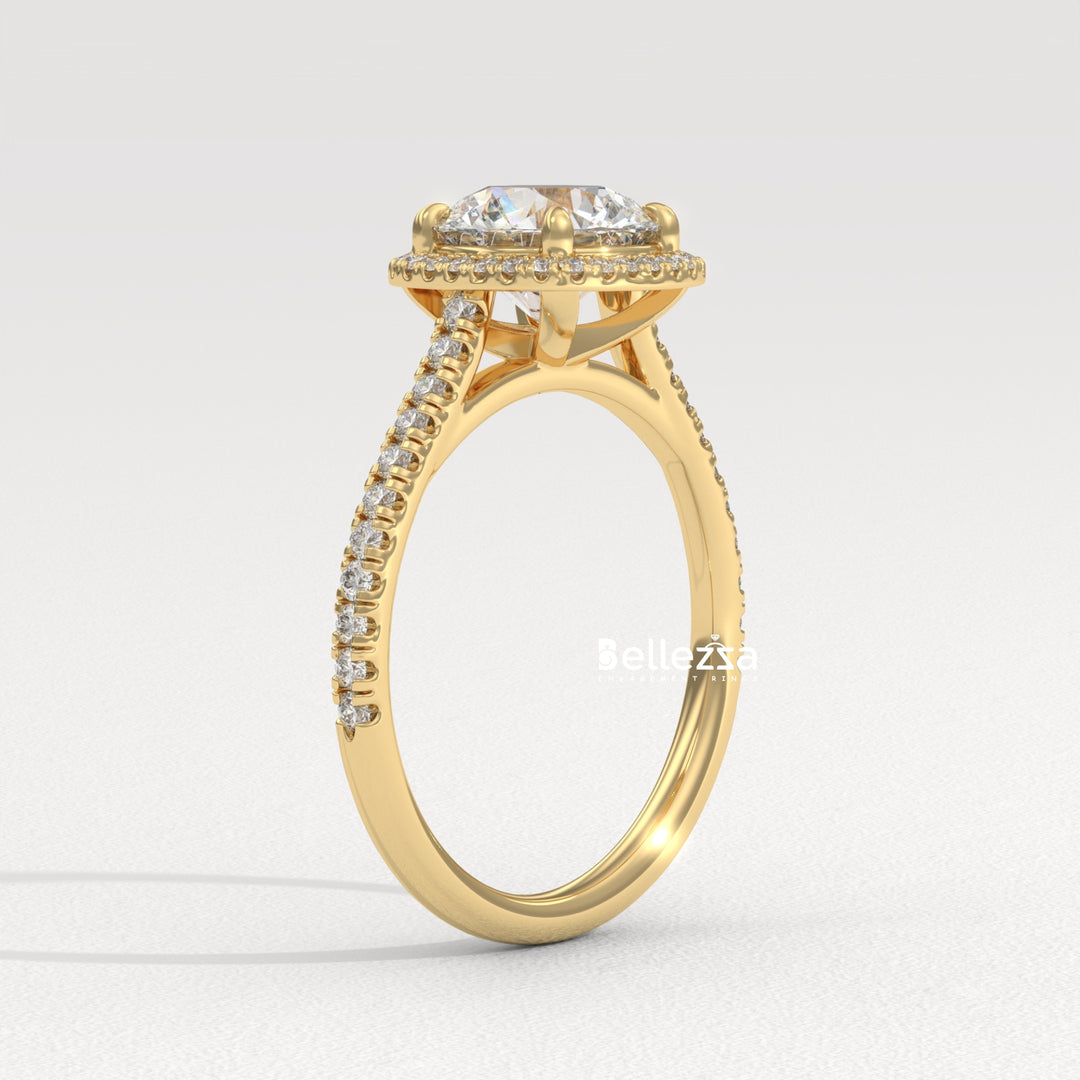 1.0-2.0CT Round Cut Halo Pave Setting Lab Grown Diamond Engagement Ring