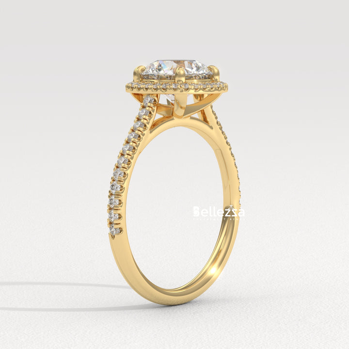 1.0-2.0CT Round Cut Halo Pave Setting Lab Grown Diamond Engagement Ring