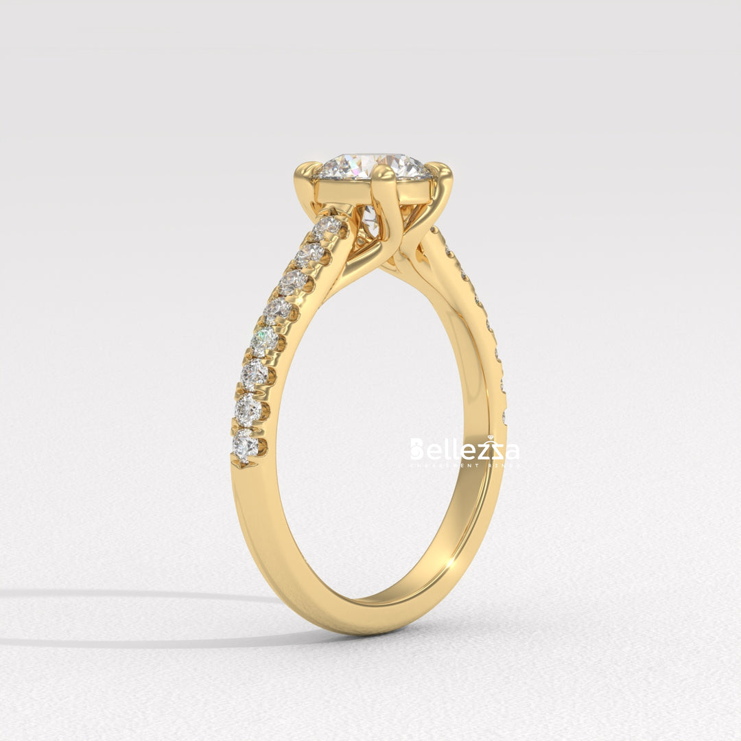 0.50-1.50CT Round Diamond Pave Setting Lab Grown Engagement Ring