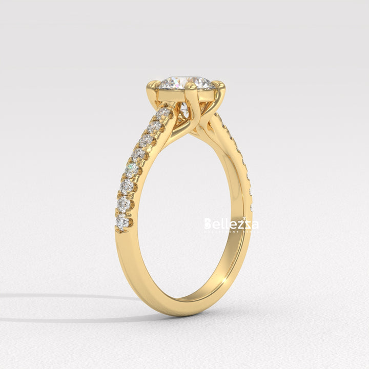 0.50-1.50CT Round Diamond Pave Setting Lab Grown Engagement Ring