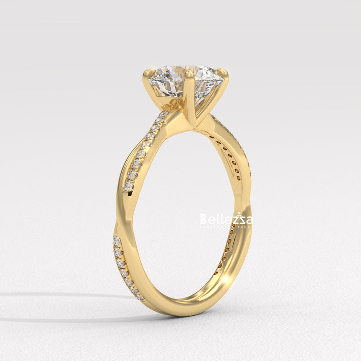 1.50-2.50CT Round Cut Twisted Pave Setting Lab Grown Engagement Ring