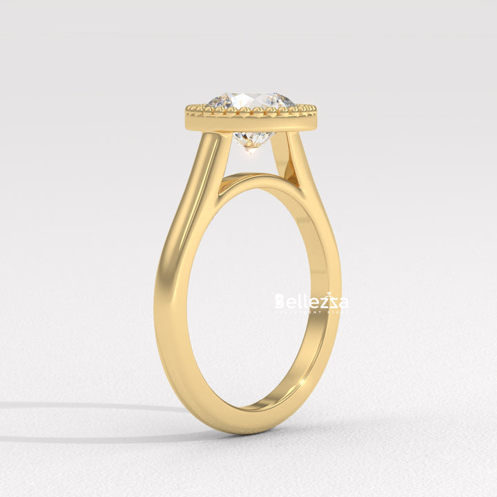 1.0-2.0CT Round Diamond Vintage Bezel Setting Lab Grown Engagement Ring