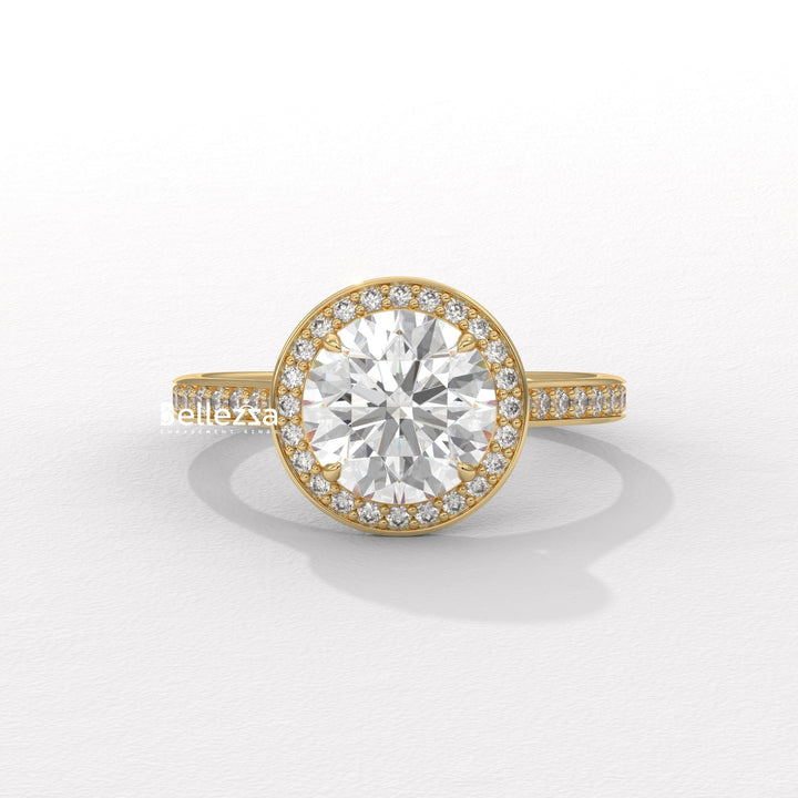 1.0-2.0CT Round Cut CVD Diamond Halo Pave Setting Engagement Ring